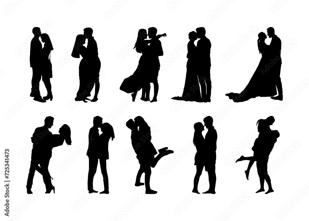 Couple vector silhouette woman girl man people in love black white ...