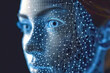 3D rendering of a female cyborg head in digital cyberspace