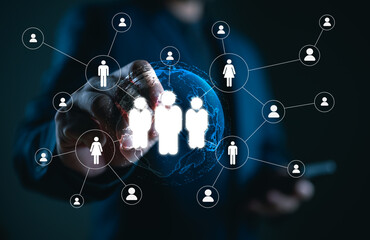 Poster - HR, Human resources concept, Management Recruitment Employment, CRM, assessment center, Businessman effective organizational structure effective management and recruitment, leadership team building.