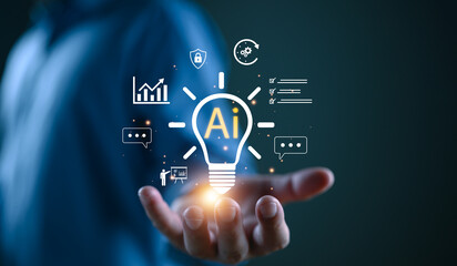 Poster - Ai Technology concept, Ai tech System. Chatbot intelligence Ai. Chat with AI Artificial Intelligence, developed by OpenAI generate. Futuristic technology, robot in online system, smart robot AI.