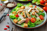 Fototapeta Mapy - Photo caesar salad with chicken fillet tomatoes