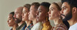 Profile View of Diverse People Women and Men Together. An engaging side profile view of a diverse and multicultural group of individuals, signifying unity and inclusivity