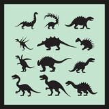 Fototapeta Dinusie - Dinosaur silhouette set