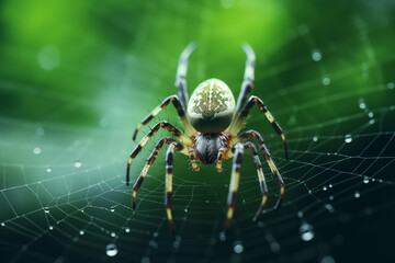 Arachnid Tapestry: Close-Up of Spider on the Web. Generative ai