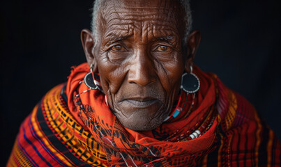 Wall Mural - Maasai man in traditional wear and Beads jewelry looking at the camer