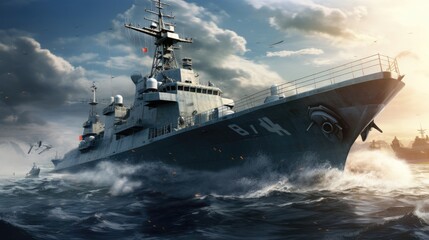 military ship, high quality, --ar 16:9 --v 5.2 Job ID: 381764fd-ec02-42cf-8964-a62d277c4218