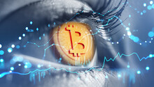 Side Eye Of A Person With Bitcoin And Forex Graph. Ai Generative Illustration