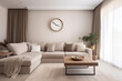 Interior design of cozy living room with stylish sofa