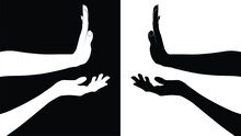 Set Of Hand Silhouettes Isolated On White And Black Background, Vector Collection Of Human Hands Of Different Gestures, Hands Gesturing Black, Black Hands Silhouettes, Vector Illustration