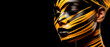 Stunning Woman with Black and Yellow Striking Tiger Makeup. CopySpace. A Blend of Beauty, Wild, and Creativity.