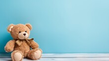 Cute Teddy Bear Isolated On Background. Baby, Love, Teddy Bear, Teddy, Brown, Animal, Cute, Gift, Blue, Lonely, Childhood, Friendship, Birthday, Fun, Art