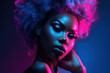 © 361 Portrait Studio - Portrait of Black Woman and Elegant Hairstyle, neon light in Dark Studio, Exuding Glamour and Sensuality