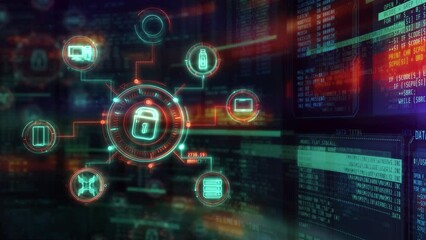 Wall Mural - infographics about encryption and protection of data transmission.