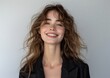 © hakule - businesswoman, happy smiling female, wearing suit, light clean background