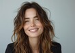 © hakule - businesswoman, happy smiling female, wearing suit, light clean background