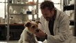 © Duka Mer - A man in a lab coat is petting a small dog, captured in a promotional image.