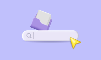 Web browser navigation search, 3D arrow mouse cursor. Internet search. Vector.