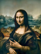 The Mona Lisa (a Renaissance era painting by Leonardo da Vinci) using a modern mobile smartphone