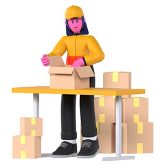 Wall Mural - Girl Packing Delivery Box Shipment