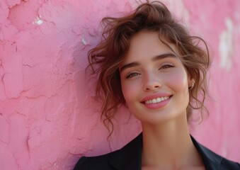 businesswoman, happy smiling female, wearing suit, light clean background