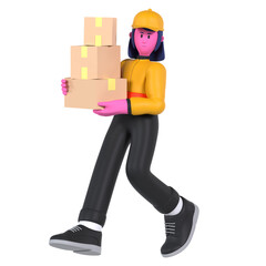 Wall Mural - Girl Delivery Bring Stacks og Packages Shipment