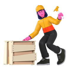 Wall Mural - Girl Delivery Prepare Wooden Package Shipment