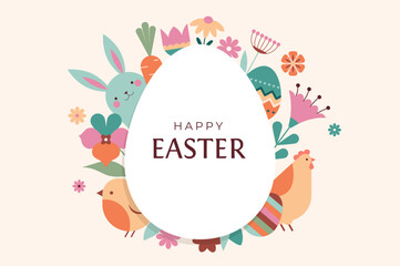 Wall Mural - Happy Easter floral background, Easter egg card, framed banner design