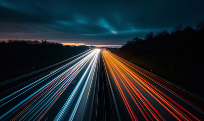 Long Exposure Night Highway with Light Trails