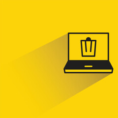 Canvas Print - laptop and bin icon with shadow on yellow background