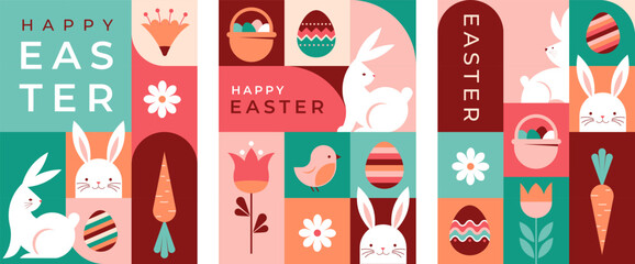 Wall Mural - Happy Easter geometric background, Easter card, banner design