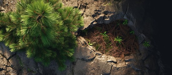 Sticker - Environment concept showcased with pine needles in a tree crevice.