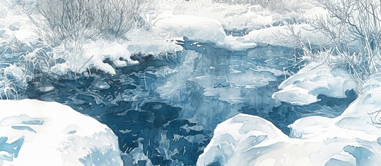 Wall Mural - Frozen water illustrated in the drawing's fine details.