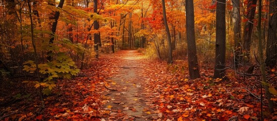 Canvas Print - Gorgeous fall colors in the forest pathway Autumn Collection.