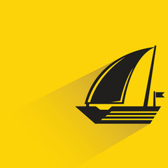 Sticker - sailing boat with shadow on yellow background