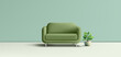 © Yaroslav - Modern realistic green sofa and potted plant. 3D. For relaxation concepts at home, office, or beauty salon. Development and interior design. Vector