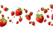© DN6 - Strawberries falling in air, Healthy organic berry natural ingredients concept, Empty space in studio shot isolated on white background long banner