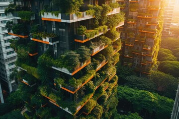 Wall Mural - The city of the future with green gardens on the balconies