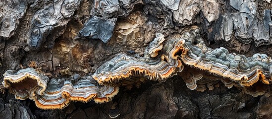 Canvas Print - Detailed view of fungi within a tree trunk.