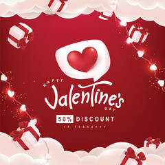 Wall Mural - happy valentine's day sale poster banner background template with gift box on red background