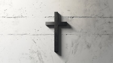 Wall Mural - Minimalistic Black Cross on White Background. A minimalistic design featuring a textured black cross on a white background, ideal for contemporary religious themes and banners.