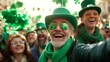 Group of friends on the city streets is celebrating Saint Patrick's Day