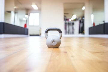 Wall Mural - single kettlebell in the middle of a wooden floor