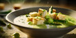 cream of green peas soup croutons