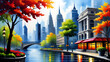 © Udayakumar - painting art cityscape greeting cards backgrounds. view of the city