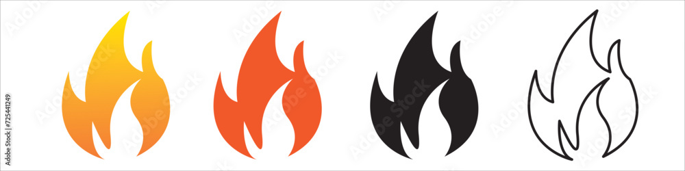 Flames icons. Flame silhouettes isolated in white background. Black ...