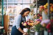 florist arranging a display of mixed flowers for wholesale buyers