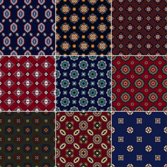 Wall Mural - geometric floral paisley mandala mosaic vintage vector seamless pattern collection for necktie kerch