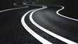 Curved road with white markings. Vector illustration