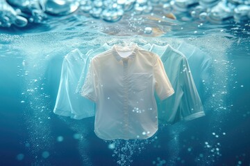 Laundry and cleaning concept. Clean Clothes underwater. Generative AI