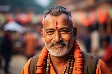 Sticker - Portrait of a Sadhu in Kolkata, West Bengal, India.